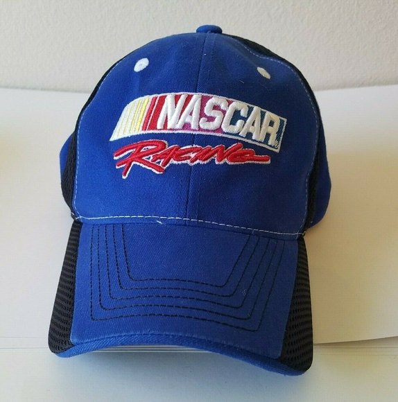 NASCAR Racing Blue Baseball Cap Hat Checkered Flag Sports Adjustable - Picture 1 of 5